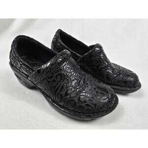 BOC Womens Black Embossed Leather Clogs Size 7